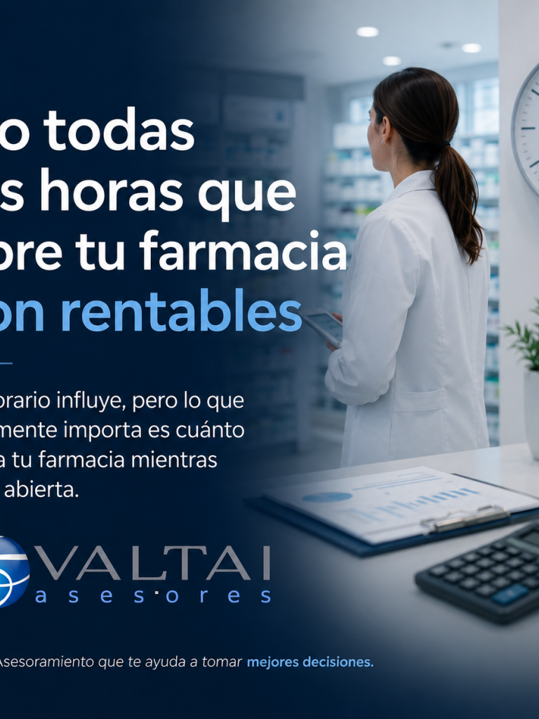 Titular de farmacia revisando el horario de apertura y la rentabilidad de su negocio