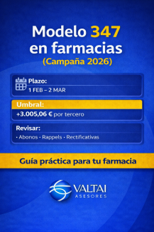 Guía práctica del Modelo 347 en farmacias 2026 con plazos y umbral de declaración.