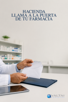 Notificación de Hacienda y documentación de una farmacia.